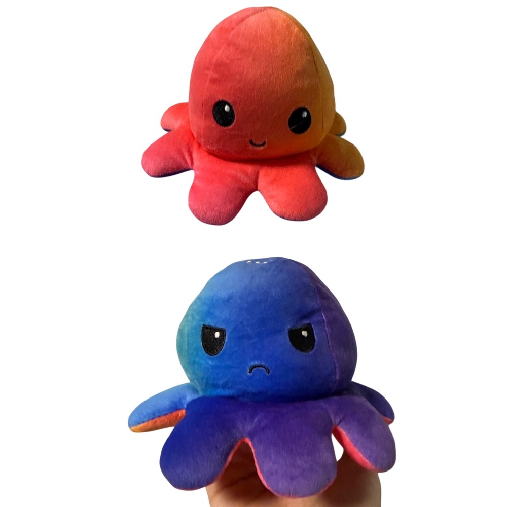 Teeturtle Reversible Octopus Happy Angry Plushie Stuffie Gift Toy Funny